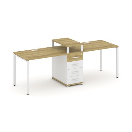 Concept Рабочая станция 2 места с 1 опорной тумбой CN.ORS-417 W Дуб Винченцо/Белый Бриллиант/Металл