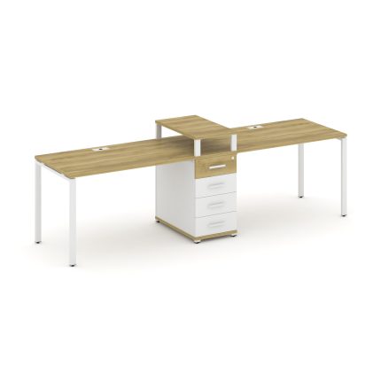 Concept Рабочая станция 2 места с 1 опорной тумбой CN.ORS-418 W Дуб Винченцо/Белый Бриллиант/Металл