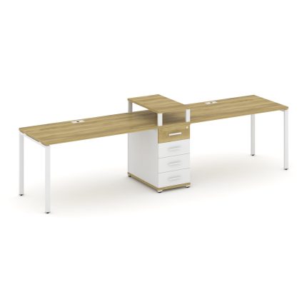 Concept Рабочая станция 2 места с 1 опорной тумбой CN.ORS-419 W Дуб Винченцо/Белый Бриллиант/Металл
