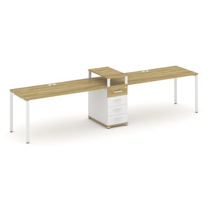 Concept Рабочая станция 2 места с 1 опорной тумбой CN.ORS-420 W Дуб Винченцо/Белый Бриллиант/Металл
