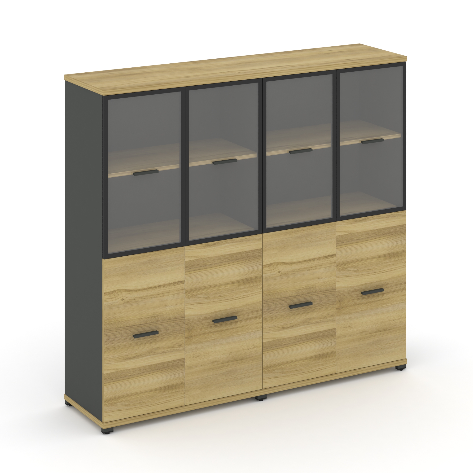 Concept Шкаф 2 широкие секции, 4 ниши CN.STS-422 RPB A Дуб Винченцо/Антрацит/Металл Антрацит/Прозрач