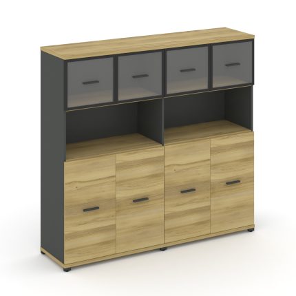 Concept Шкаф 2 широкие секции, 4 ниши CN.STS-425 RPB A Дуб Винченцо/Антрацит/Металл Антрацит/Прозрач