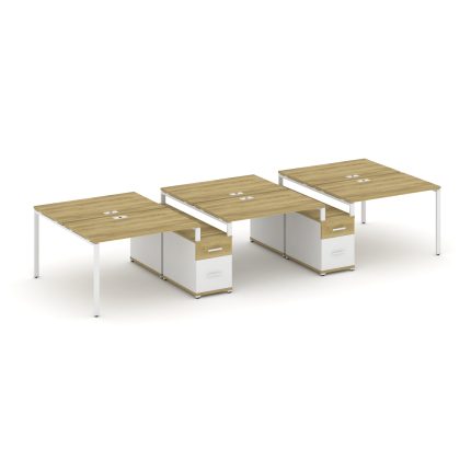 Concept Рабочая станция 6 мест с 2 двухсторонними опорными тумбами CN.DRS-338 W Дуб Винченцо/Белый Б