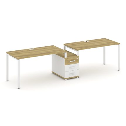 Concept Рабочая станция 2 места с 1 опорной тумбой CN.ORS-303 W Дуб Винченцо/Белый Бриллиант/Металл