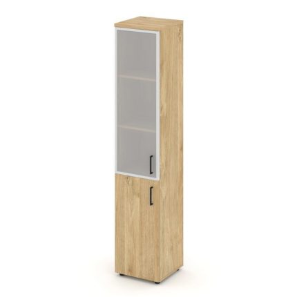 Style Project Шкаф высокий узкий SN.STU-103(L) Тиквуд Светлый/Сатин/Черный Ручки 400*400*1982