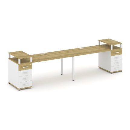 Concept Рабочая станция 2 места с 2 опорными тумбами CN.ORS-427 W Дуб Винченцо/Белый Бриллиант/Метал
