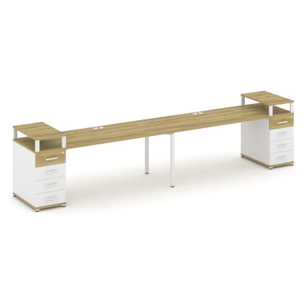 Concept Рабочая станция 2 места с 2 опорными тумбами CN.ORS-428 W Дуб Винченцо/Белый Бриллиант/Метал