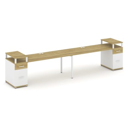 Concept Рабочая станция 2 места с 2 опорными тумбами CN.ORS-432 W Дуб Винченцо/Белый Бриллиант/Метал