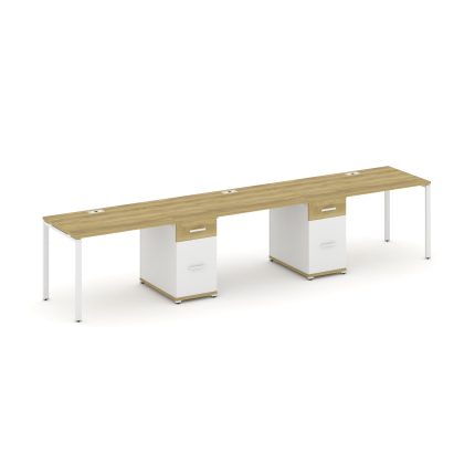 Concept Рабочая станция 3 места с 2 опорными тумбами CN.ORS-437 W Дуб Винченцо/Белый Бриллиант/Метал