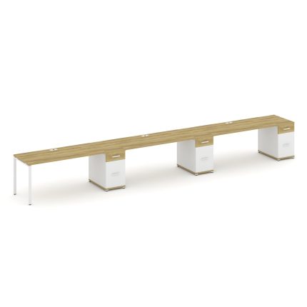 Concept Рабочая станция 3 места с 3 опорными тумбами CN.ORS-448 W Дуб Винченцо/Белый Бриллиант/Метал