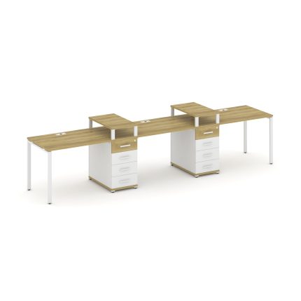 Concept Рабочая станция 3 места с 2 опорными тумбами CN.ORS-449 W Дуб Винченцо/Белый Бриллиант/Метал