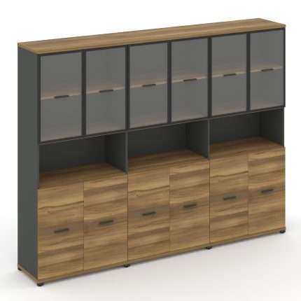 Concept Шкаф 3 широкие секции, 5 ниш CN.STS-533 RPB A Сандал Янтарный/Антрацит/Металл Антрацит/Прозр