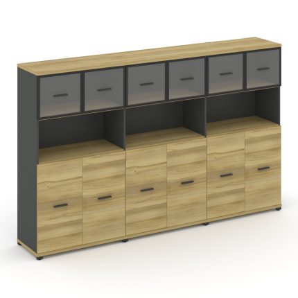 Concept Шкаф 3 широкие секции, 4 ниши CN.STS-435 RPB A Дуб Винченцо/Антрацит/Металл Антрацит/Прозрач