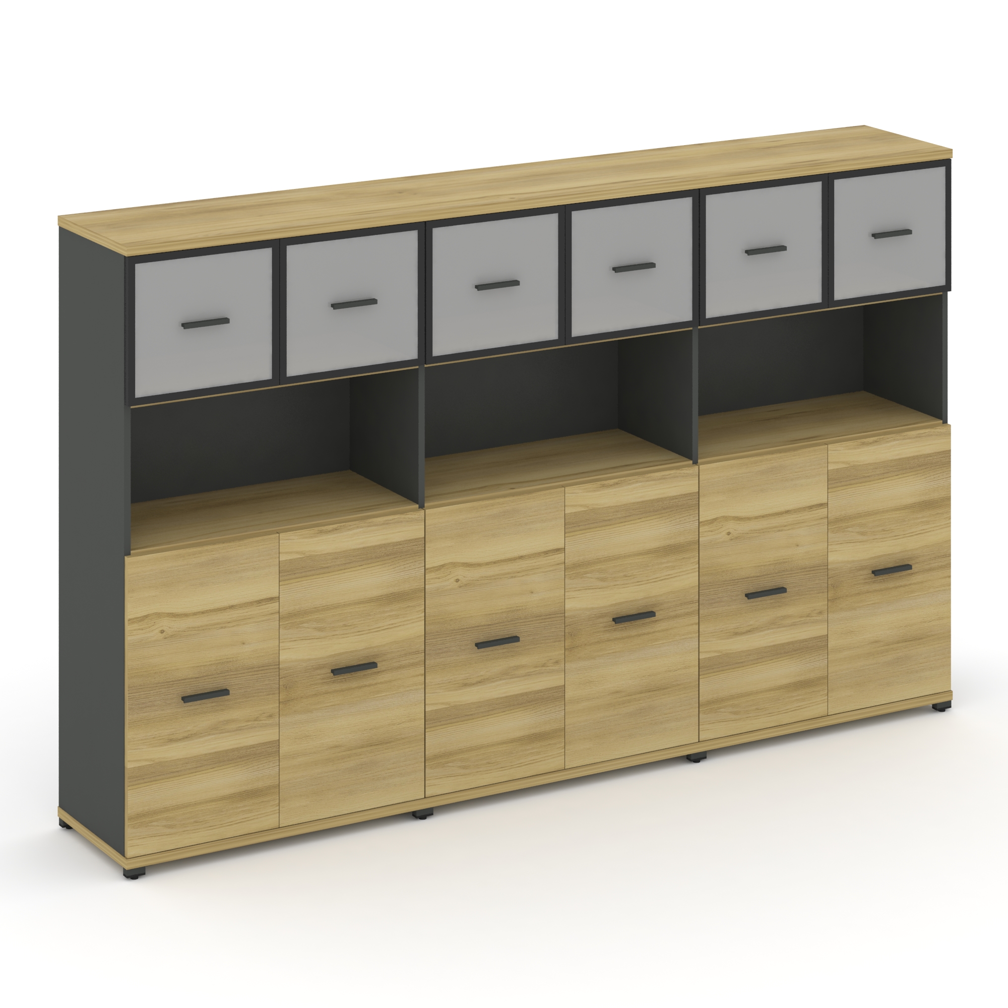 Concept Шкаф 3 широкие секции, 4 ниши CN.STS-435 RMB A Дуб Винченцо/Антрацит/Металл Антрацит/Сатин 2